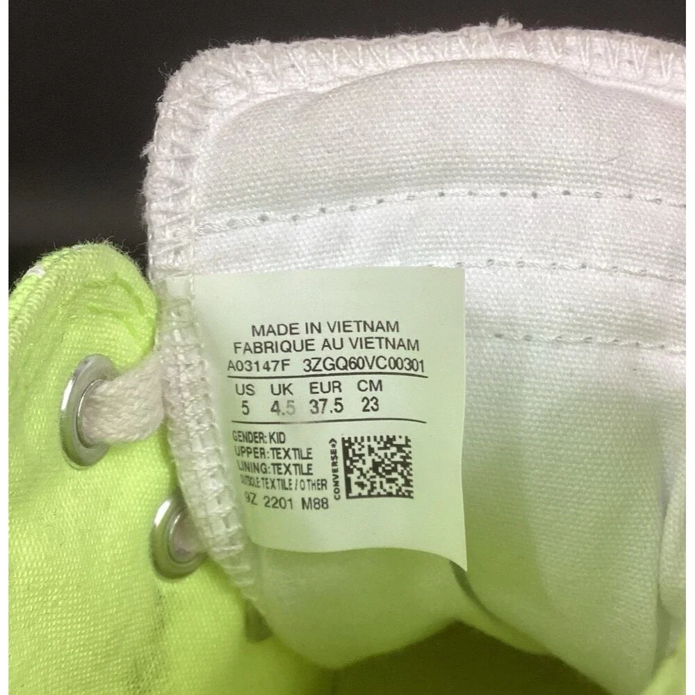 Converse Unt1tl3d 'Not A Chuck' - Youth Sz 5 - Neon Green High Tops - A03147F